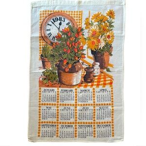 VINTAGE 1983 Birth Year Monthly Calendar Linen Tea Towel Natural White